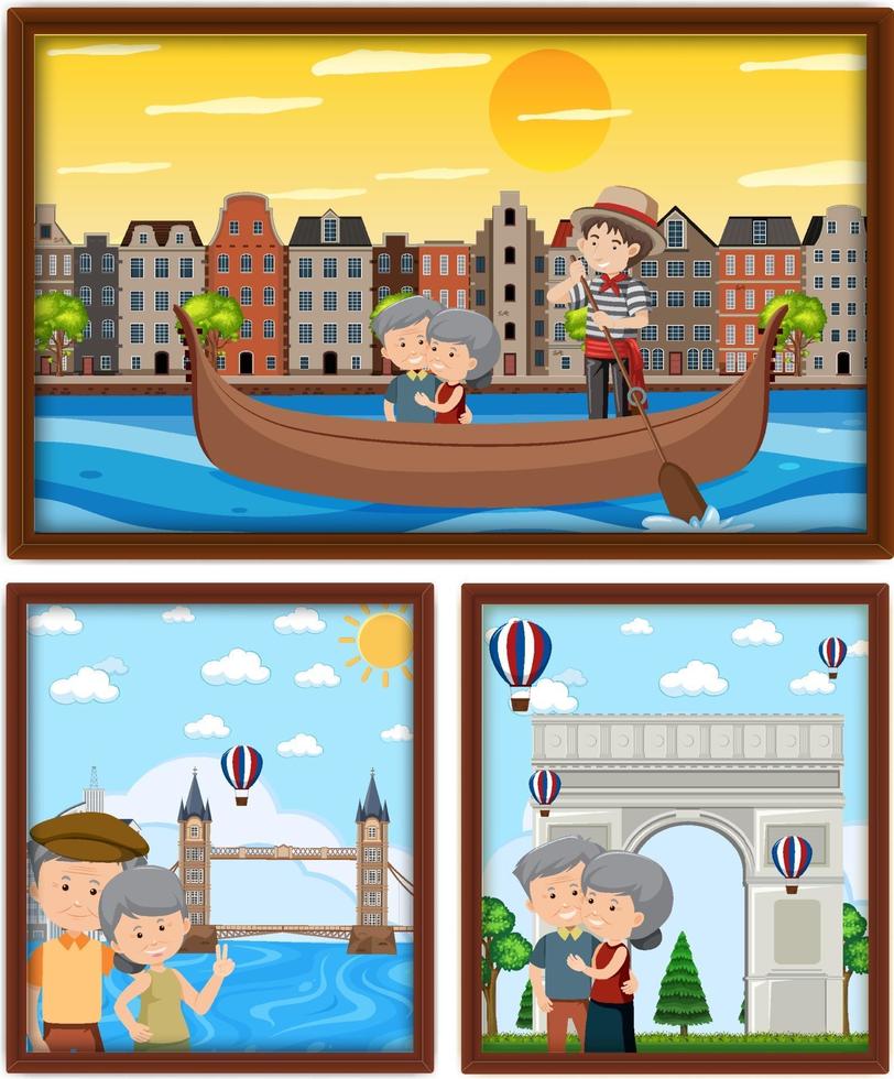 Older couple on vacation photo frames isolated vector