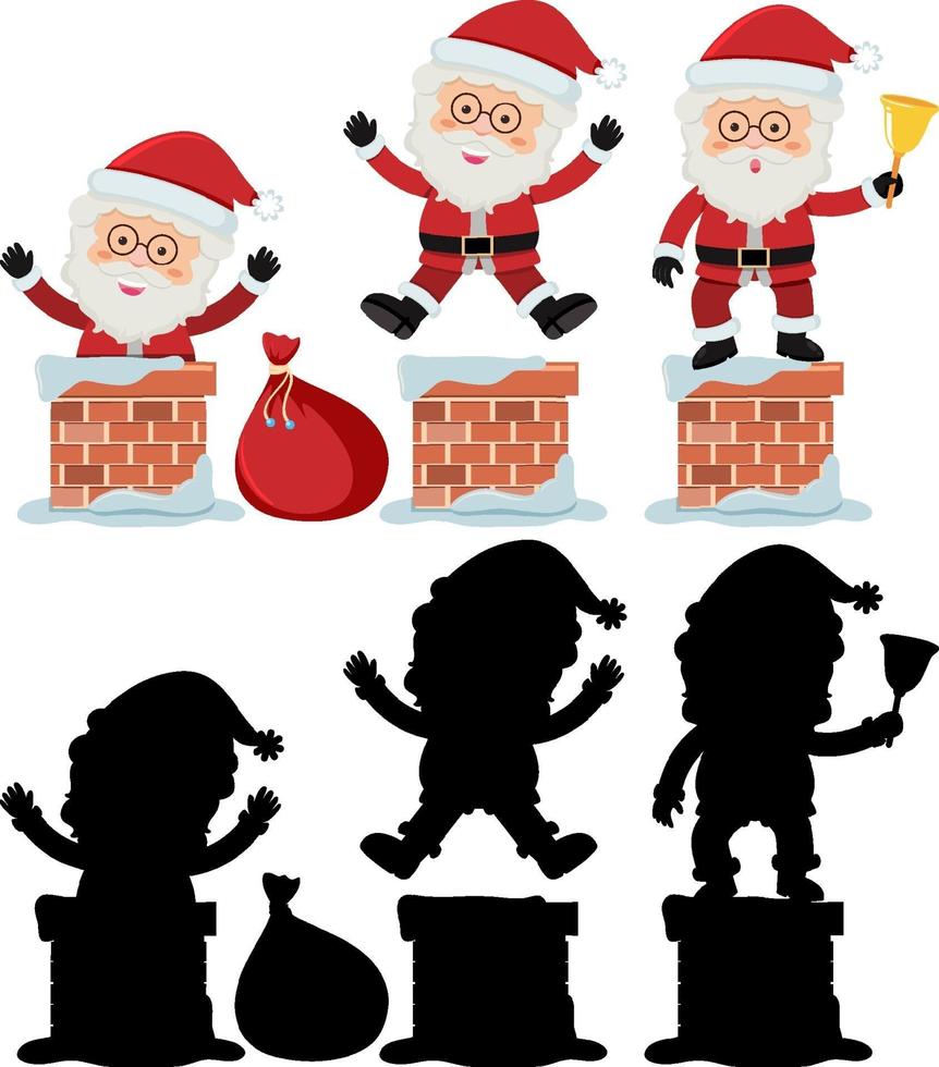 conjunto, de, santa claus, caricatura, carácter, con, silueta vector