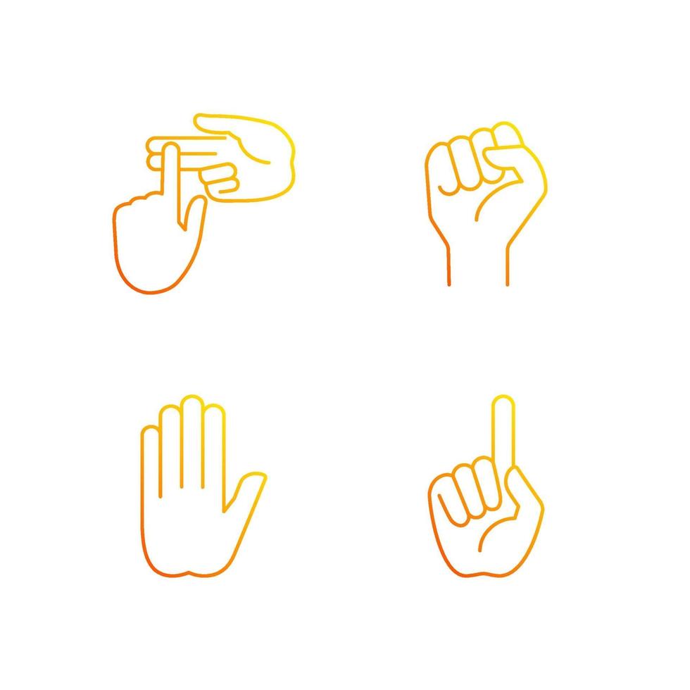 Hand gestures gradient linear vector icons set