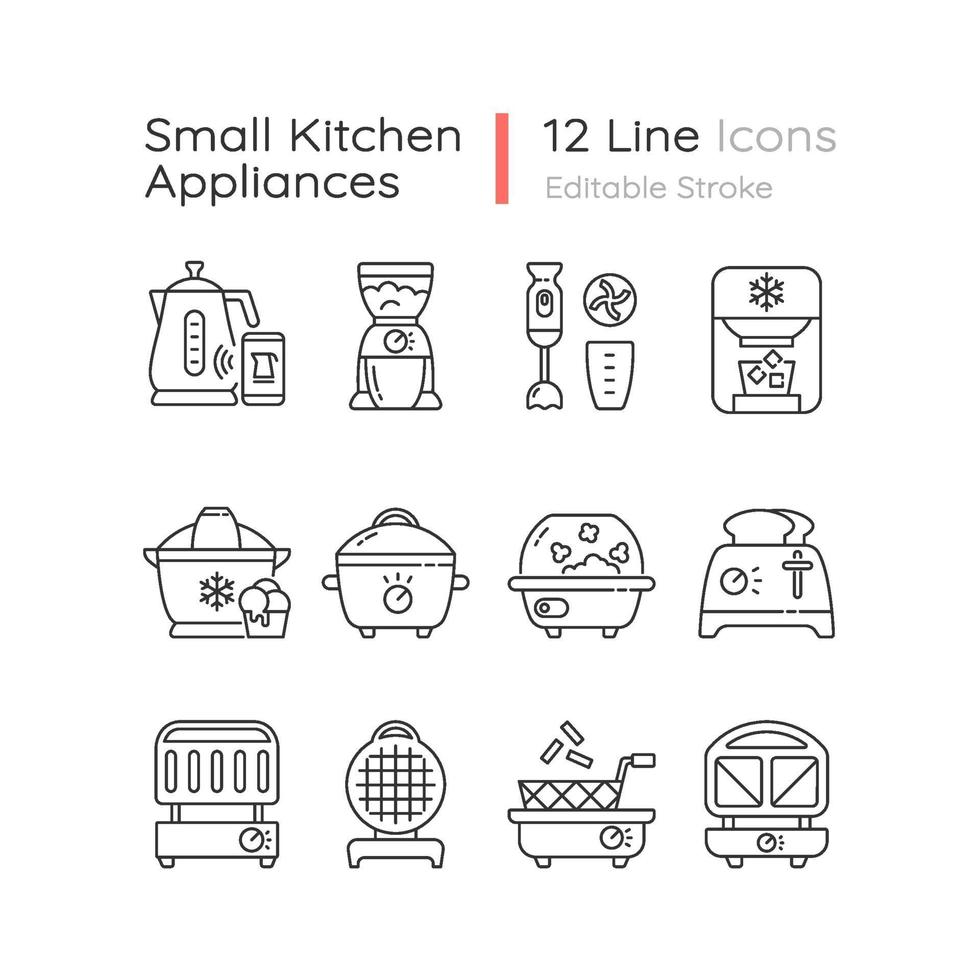 Small kitchen appliance linear icons set vector