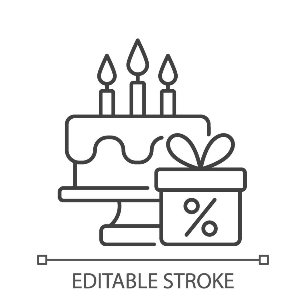 Birthday discount black linear icon for light theme vector