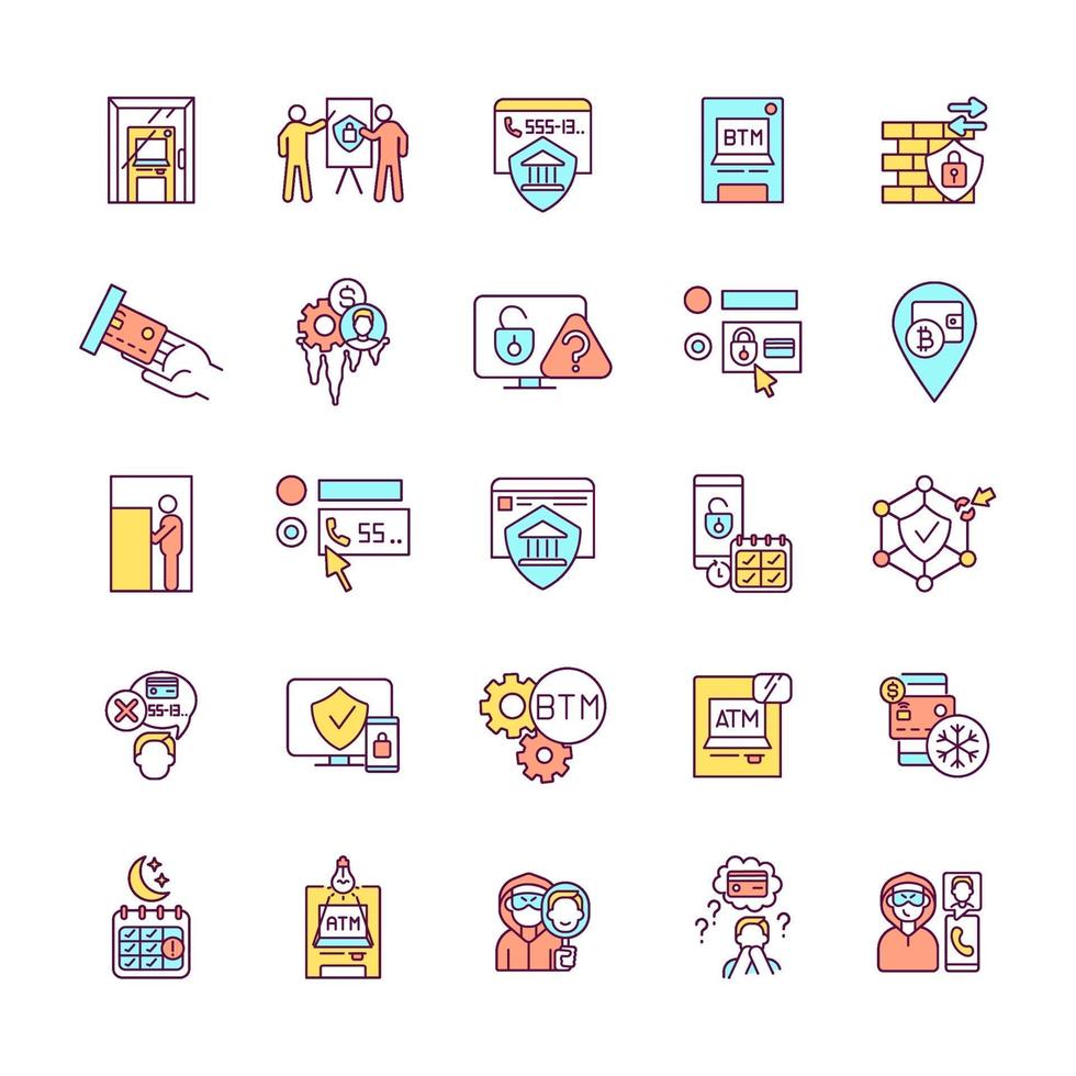 Banking security RGB color icons set vector