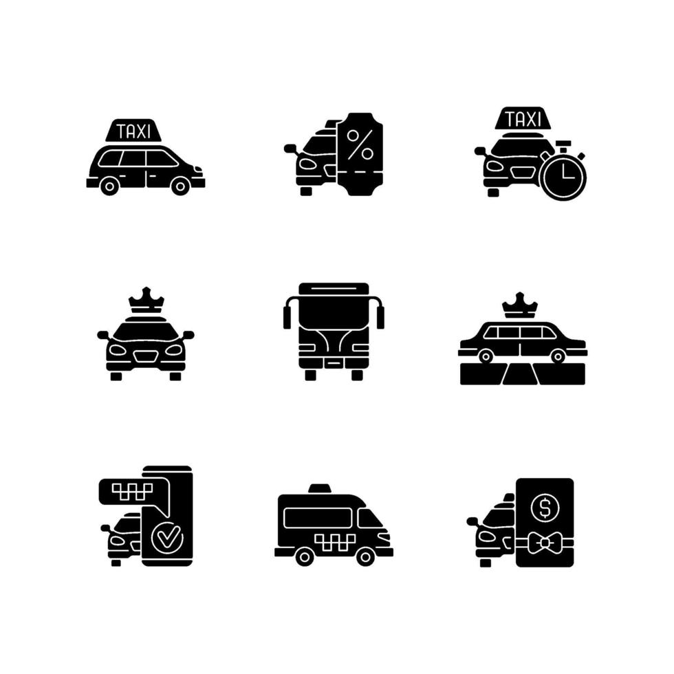 Transporte de la ciudad iconos de glifos negros en espacio en blanco vector