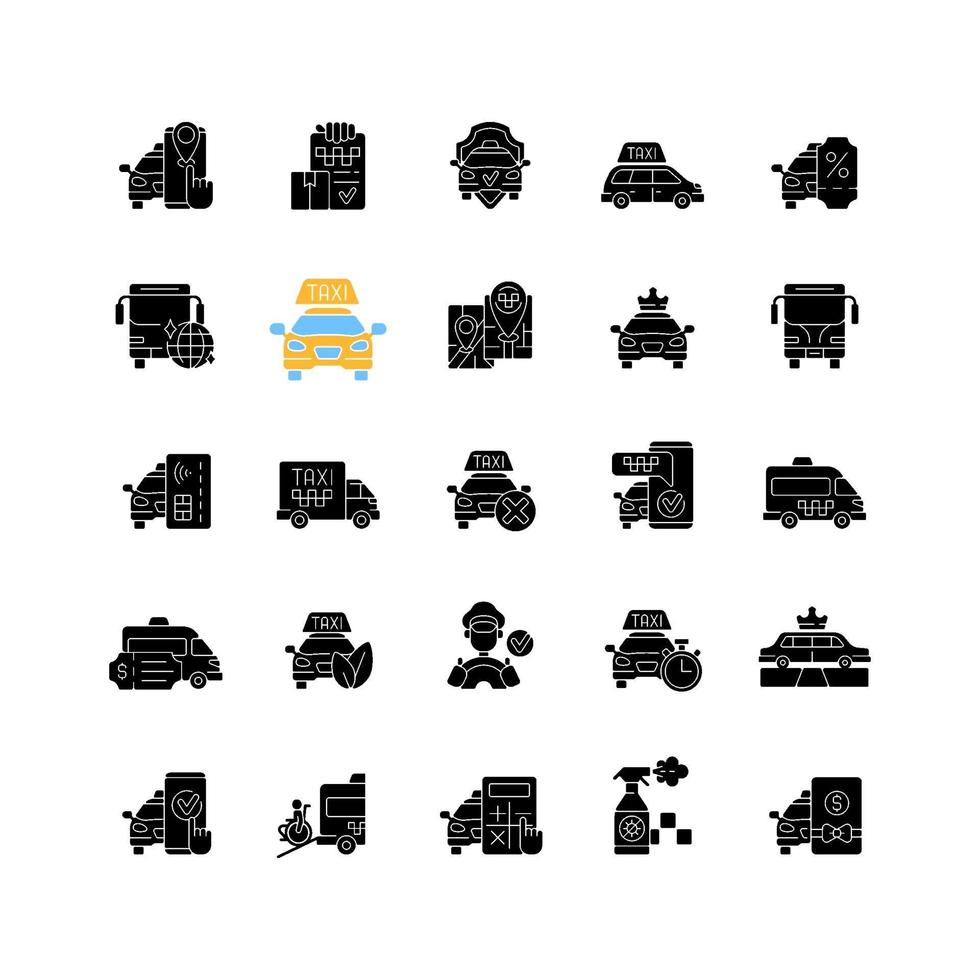 Taxi service black glyph icons set on white space vector