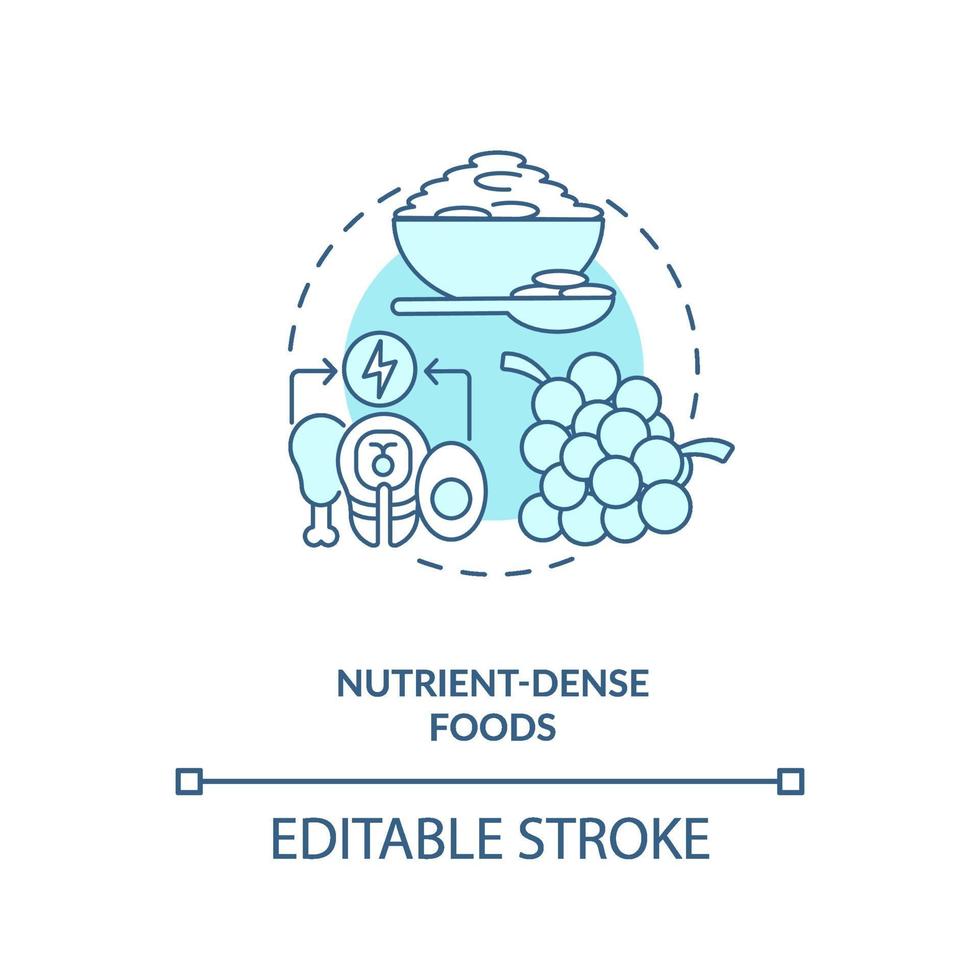 Alimentos densos en nutrientes concepto azul icono vector