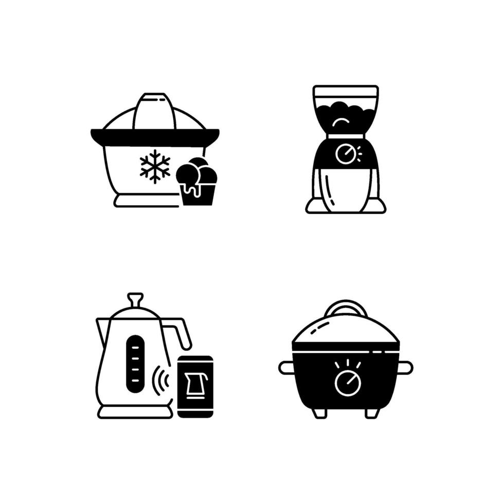 Electric appliances black linear icons set vector