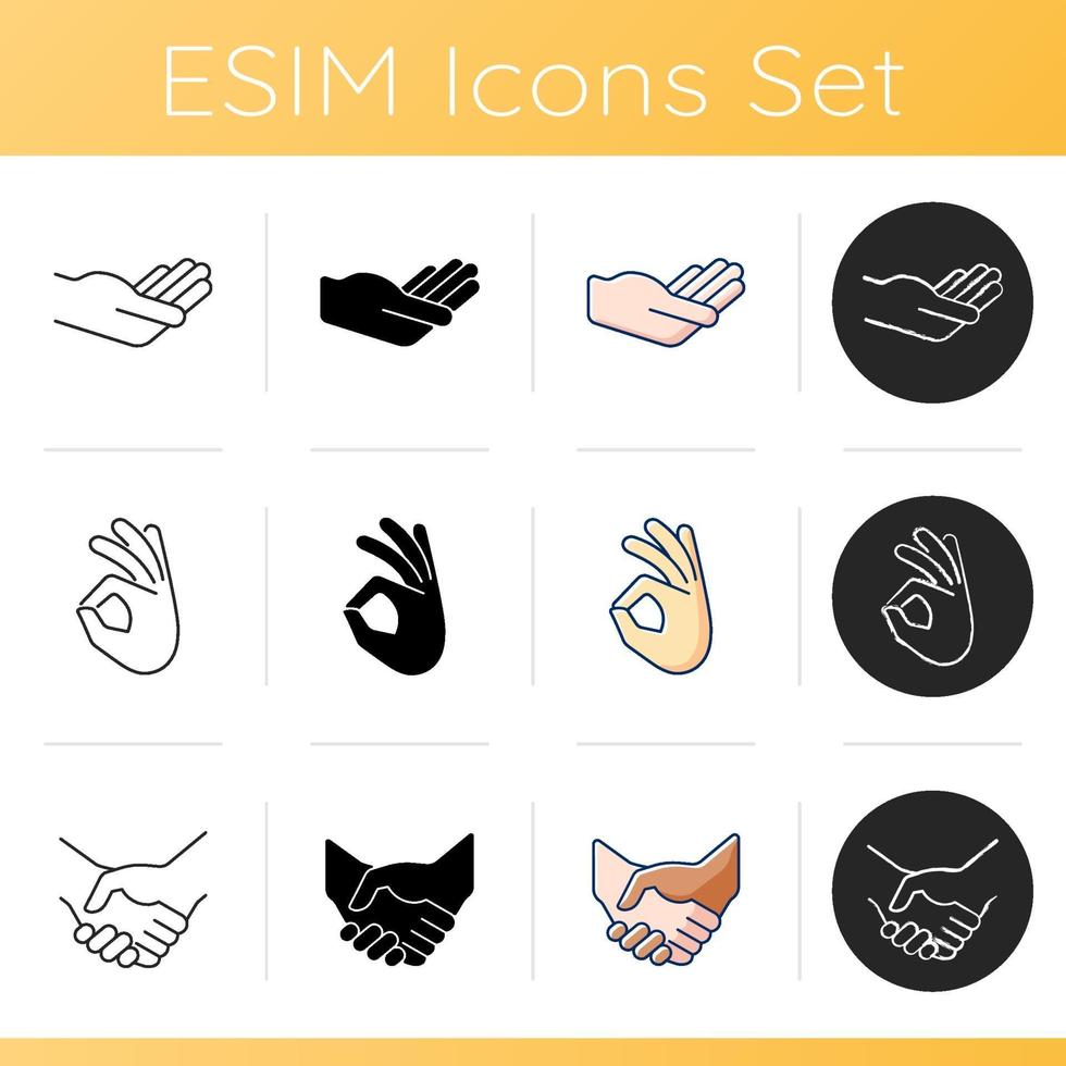 Hand gestures icons set vector