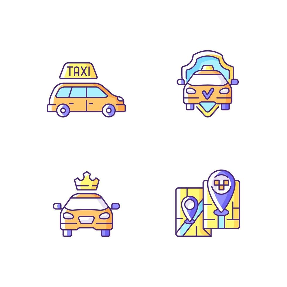 Servicio de taxi moderno conjunto de iconos de colores rgb vector