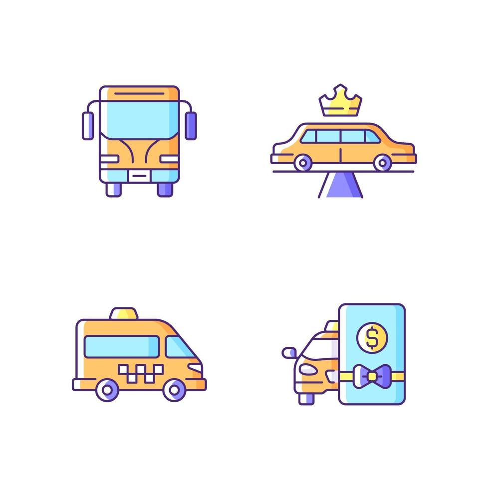 City public transport RGB color icons set vector