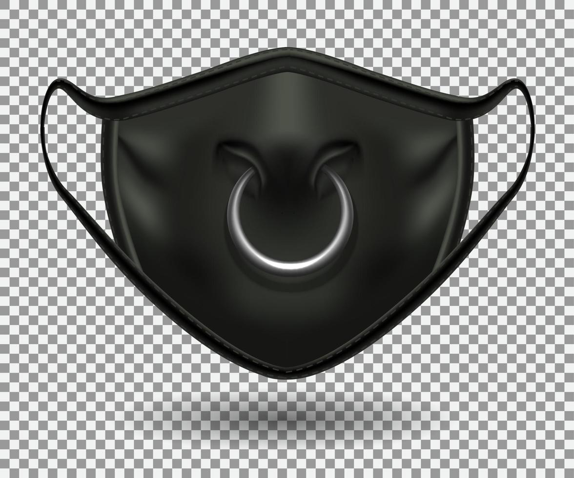 Protective comic black mask from covid 19. Party, Halloween and other fun. Bull nose print with metal ring. vector