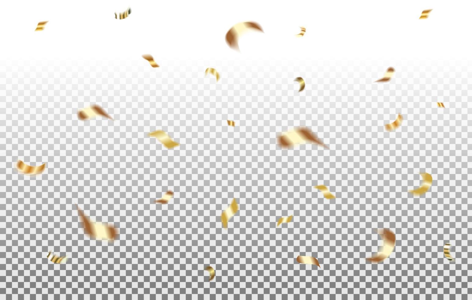 Falling golden glittering confetti. Festive Christmas banner. Invitation frame. Realistic illustration isolated on transparent background. Vector. vector