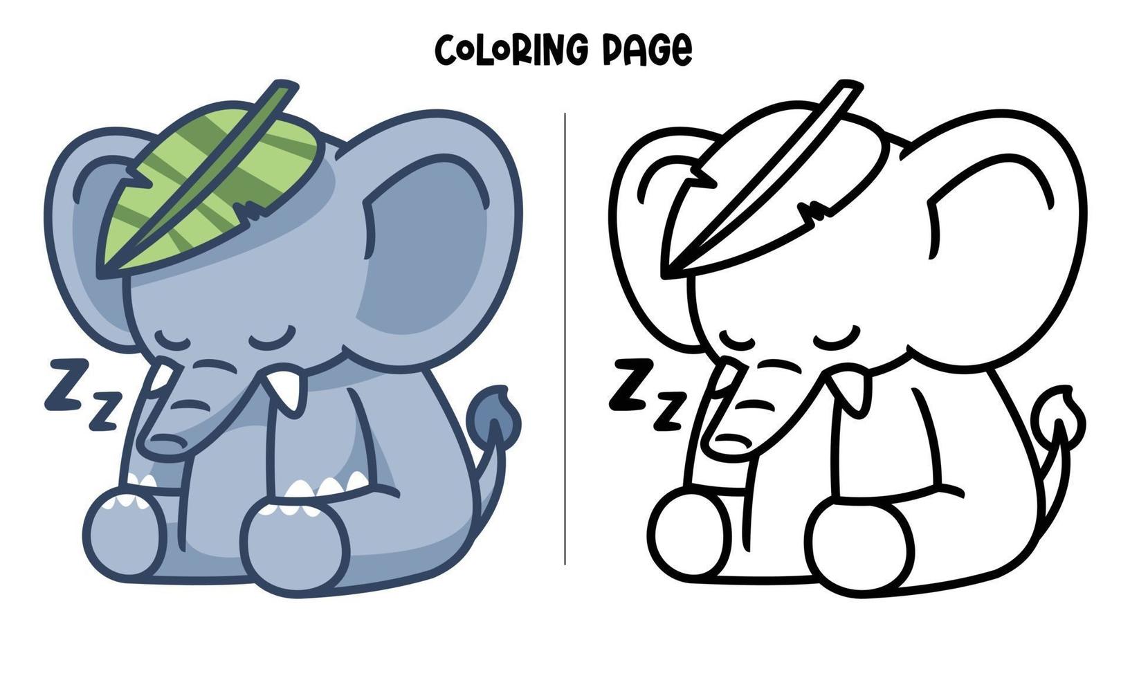 An Elephant Sleeping With A Leaf Coloring Page vector