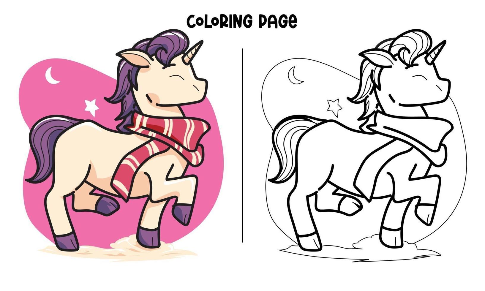 New Scarf Unicorn Coloring Page vector