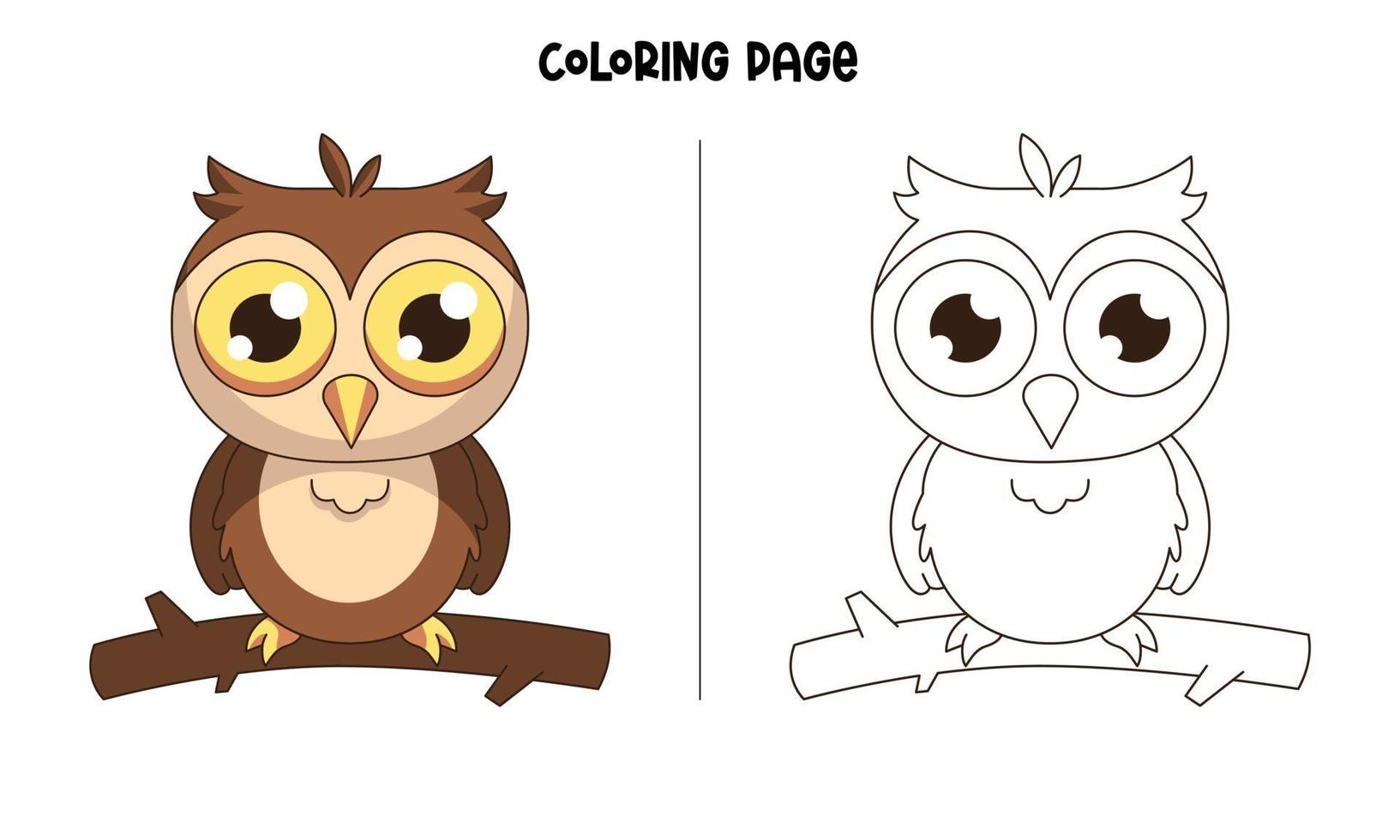 An Owl Standing On A Branch Coloring Page vector
