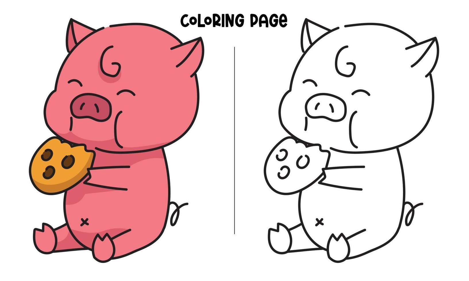 cerdo come galletas para colorear página vector