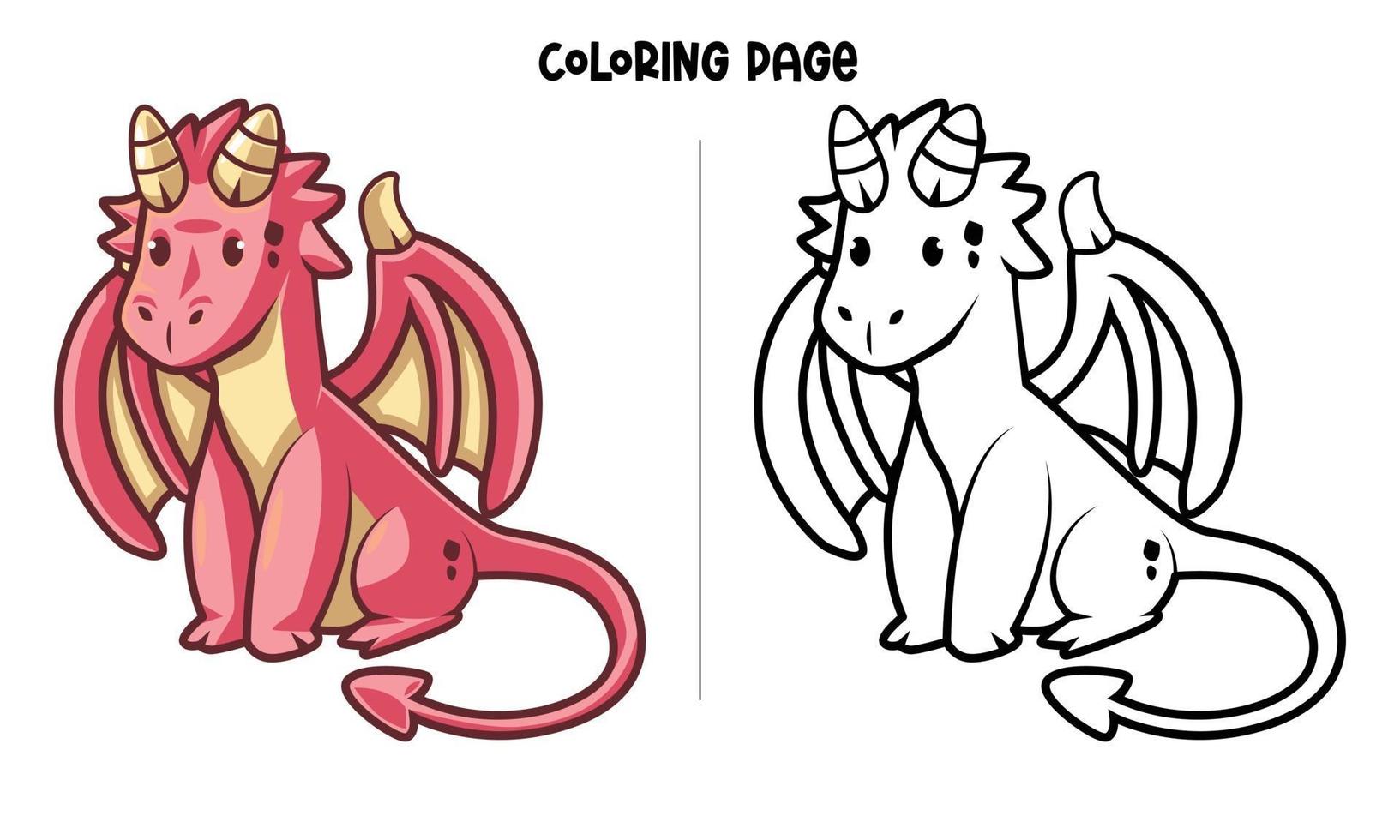 Cute red dragon sitting Coloring Page vector