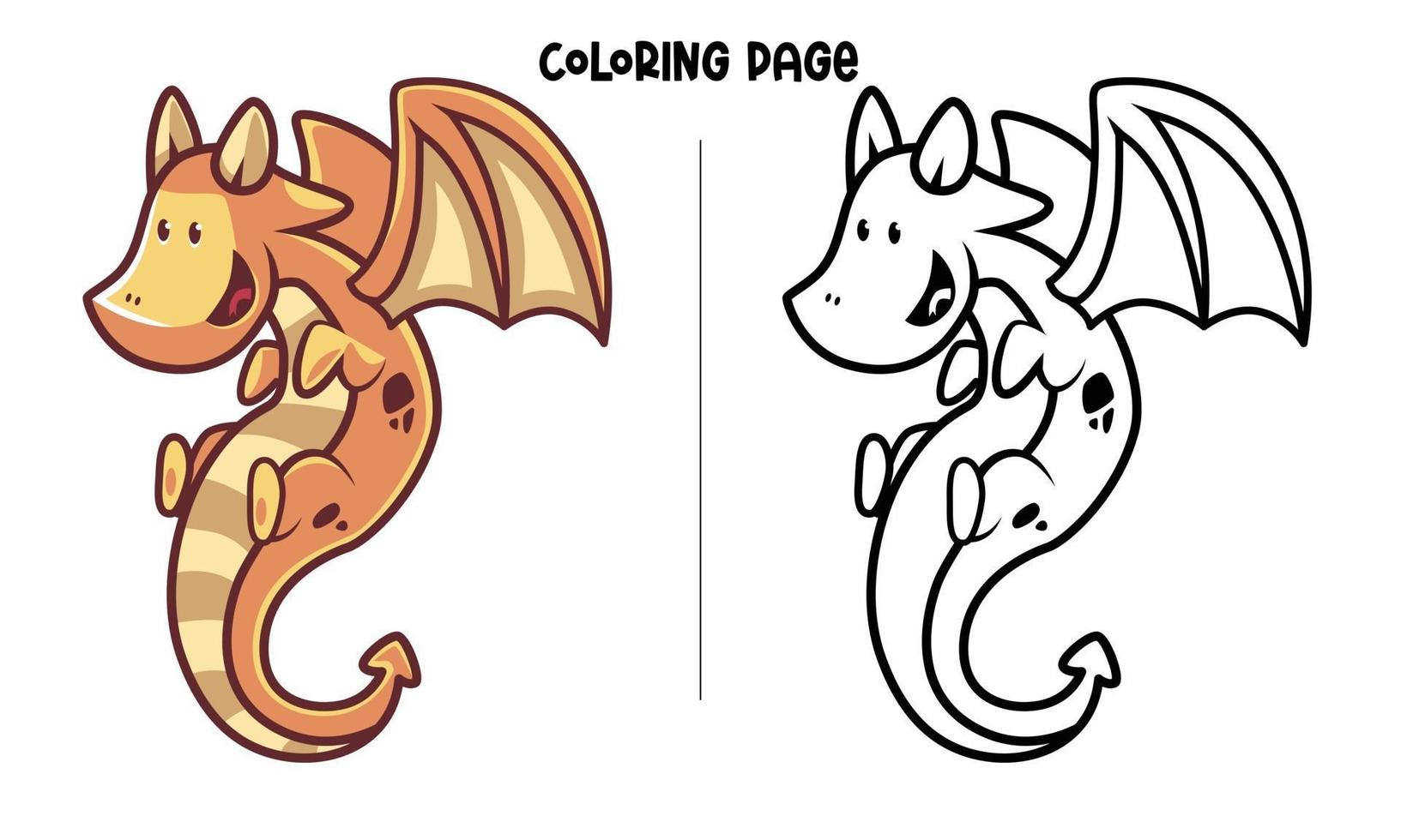 Brown Yellow Flying Dragon Coloring Page vector