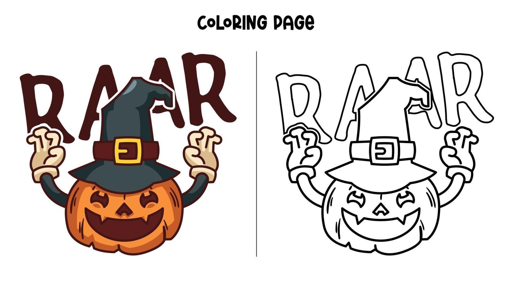 Scary Pumpkin With His Hat Coloring Page vector