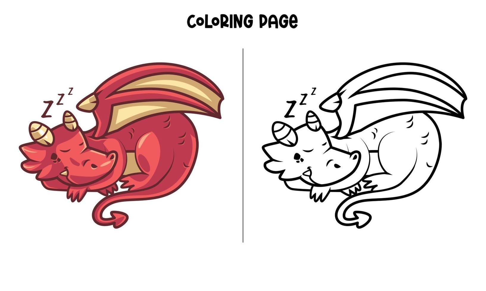 pagina para colorear de dragon rojo durmiendo vector