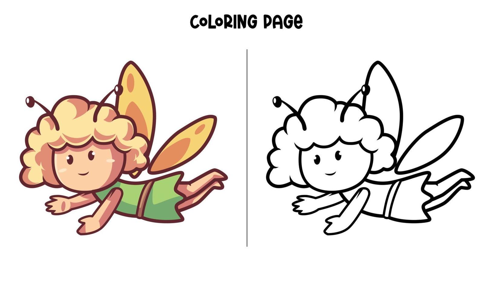 Cute Flying Fairy Coloring Page vector