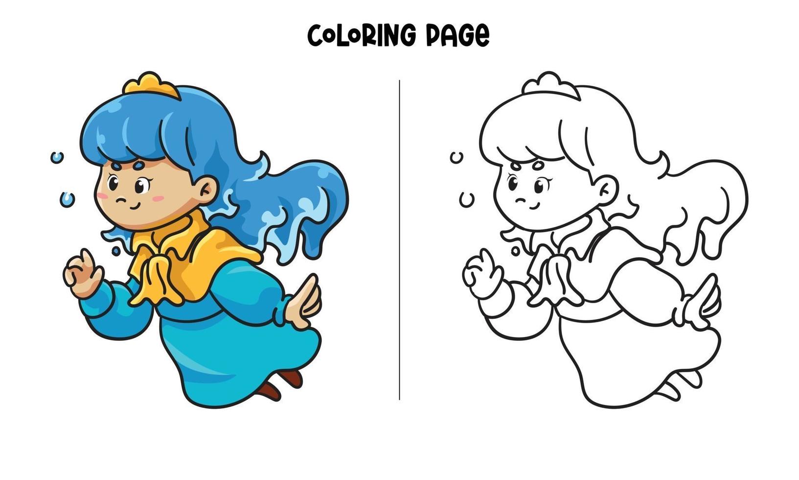 Blue Princess Playing With Bubbles Coloring Page vector