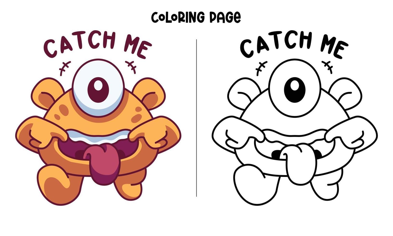 Catch The Monster If You Can Coloring Page vector