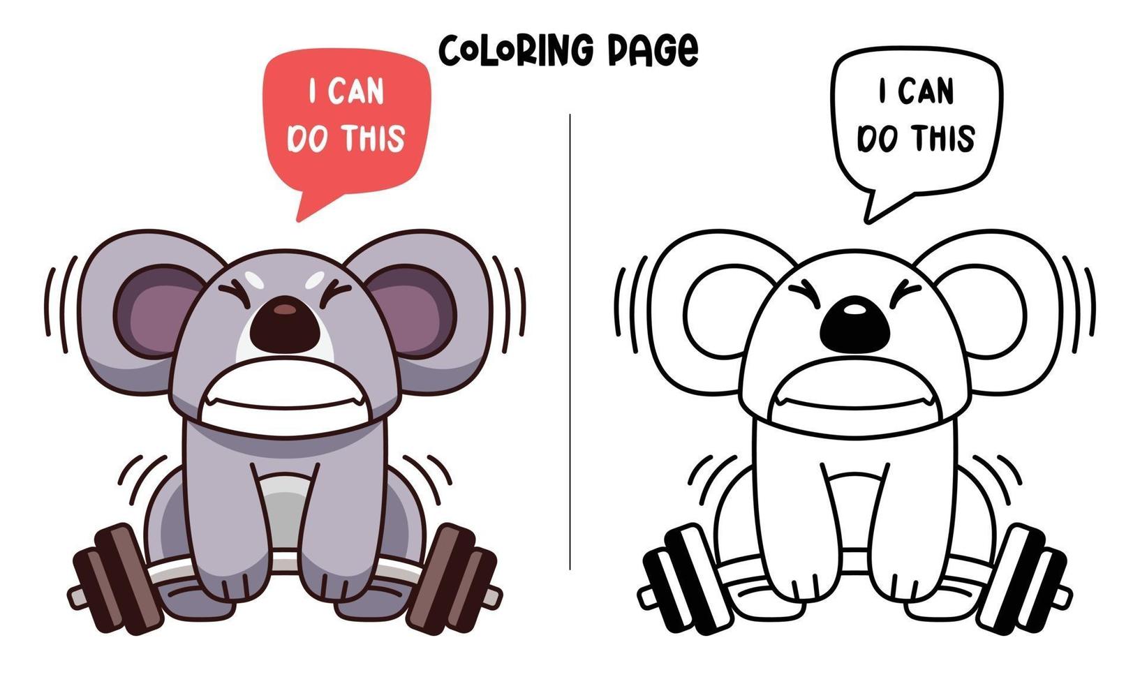 Koala está levantando pesas para colorear vector