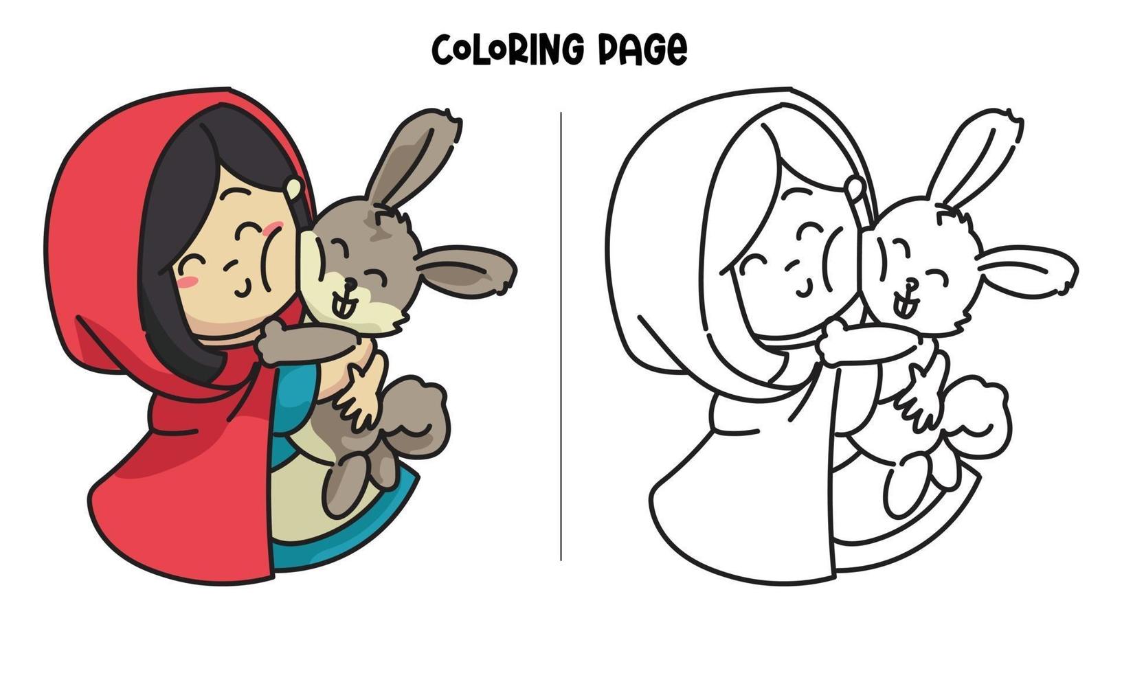 The Red Hood Hugged The Rabbit Coloring Page vector