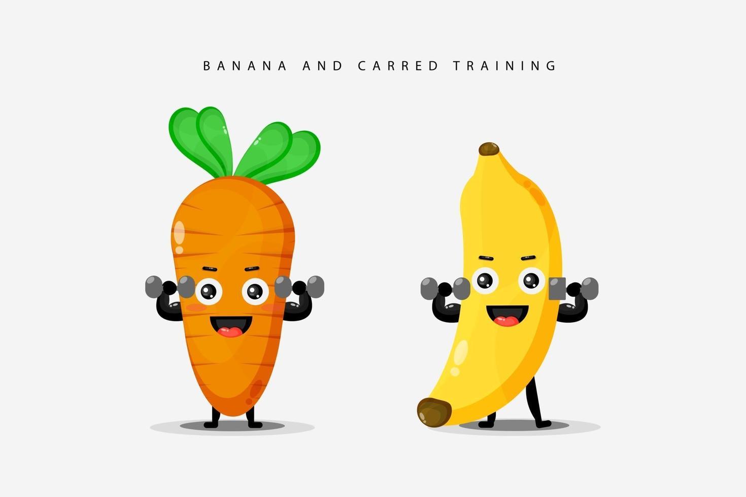 Cute banana and carrot barbell exercises vector