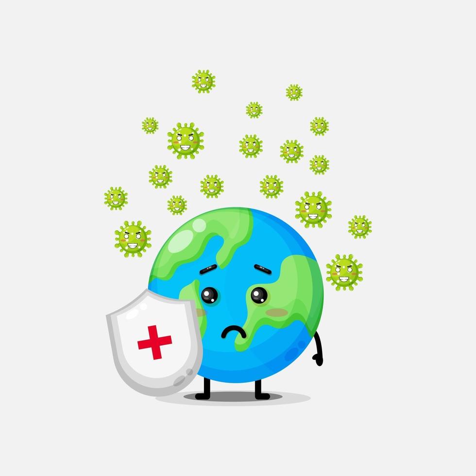 Cute earth is attacked by coronavirus vector