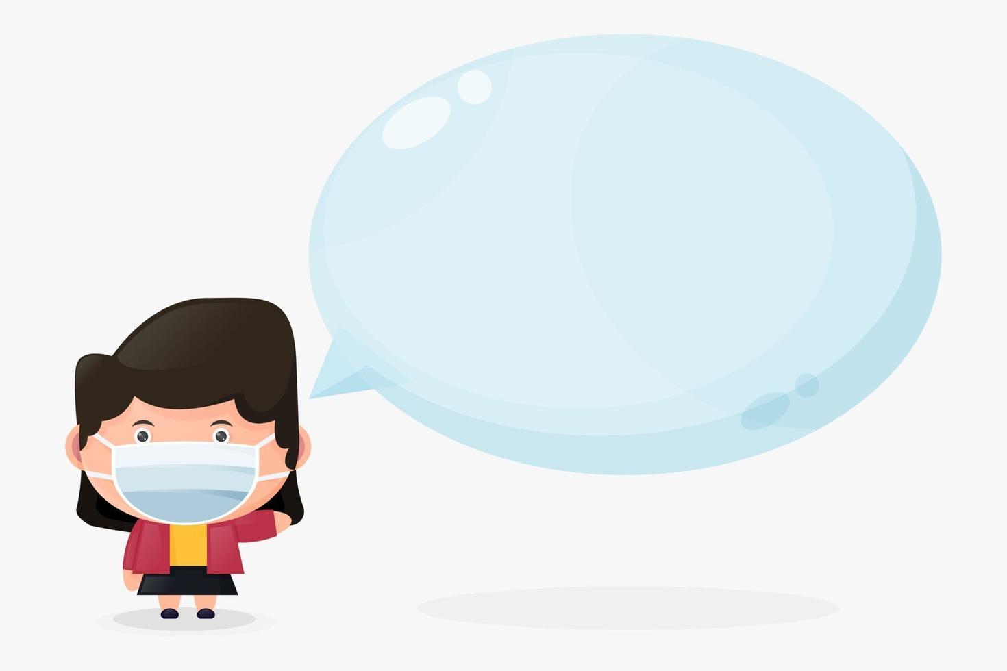 Cute girl wearing a medical mask with bubble speech vector