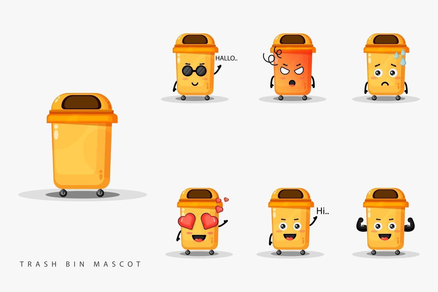 Cute trash bin mascot set vector