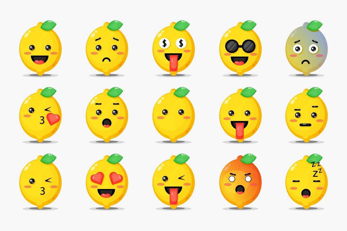 Set of cute lemon with emoticons vector