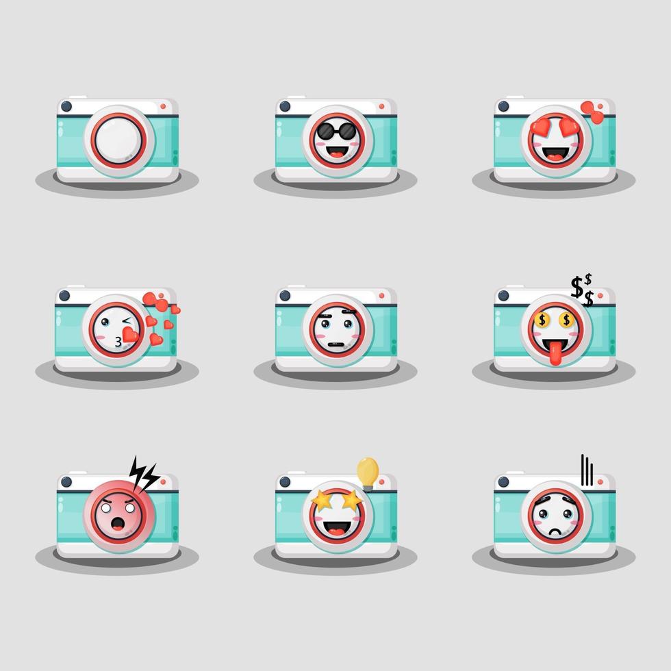 Cute camera with a variety of facial expressions set vector