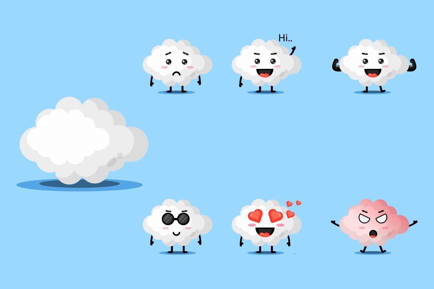 Cute cloud mascot design set vector