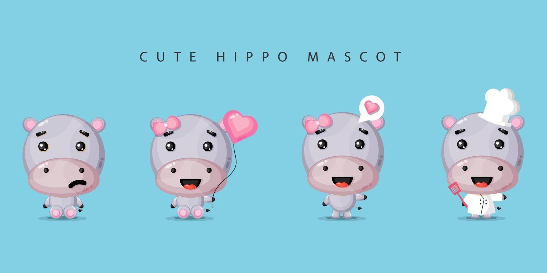 lindo conjunto de mascota de hipopótamo vector