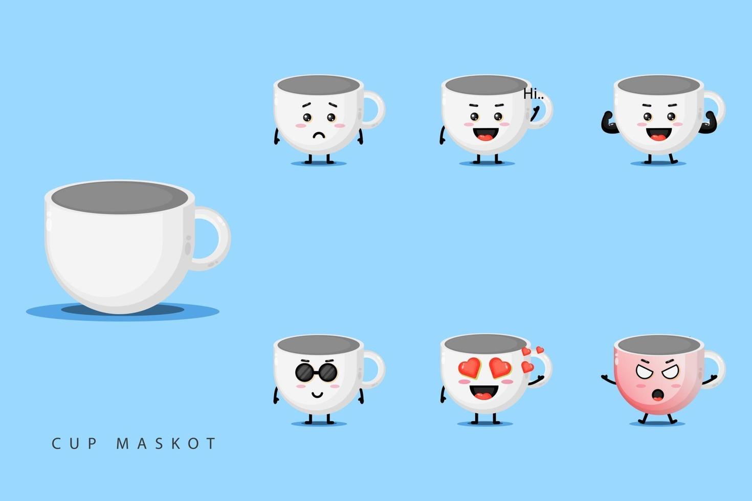 Cute cup mascot design set vector