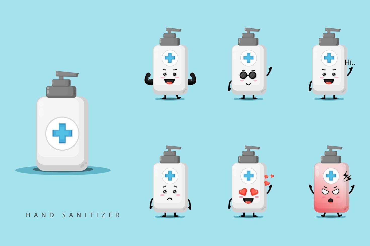 Cute mascot hand sanitizer set vector