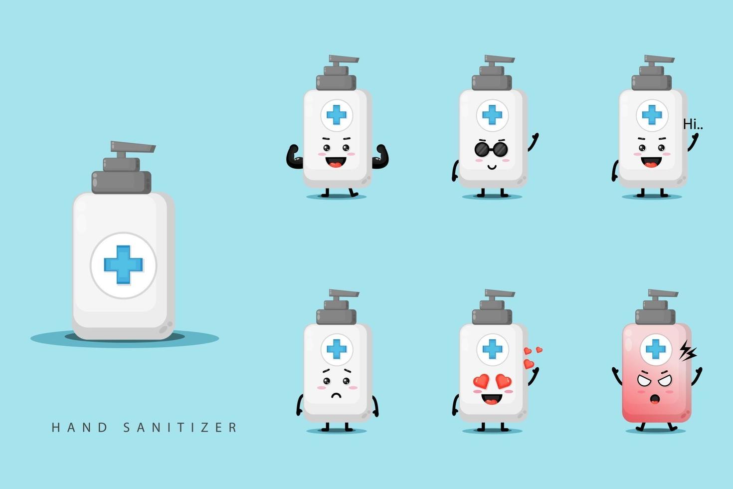 Cute mascot hand sanitizer set vector