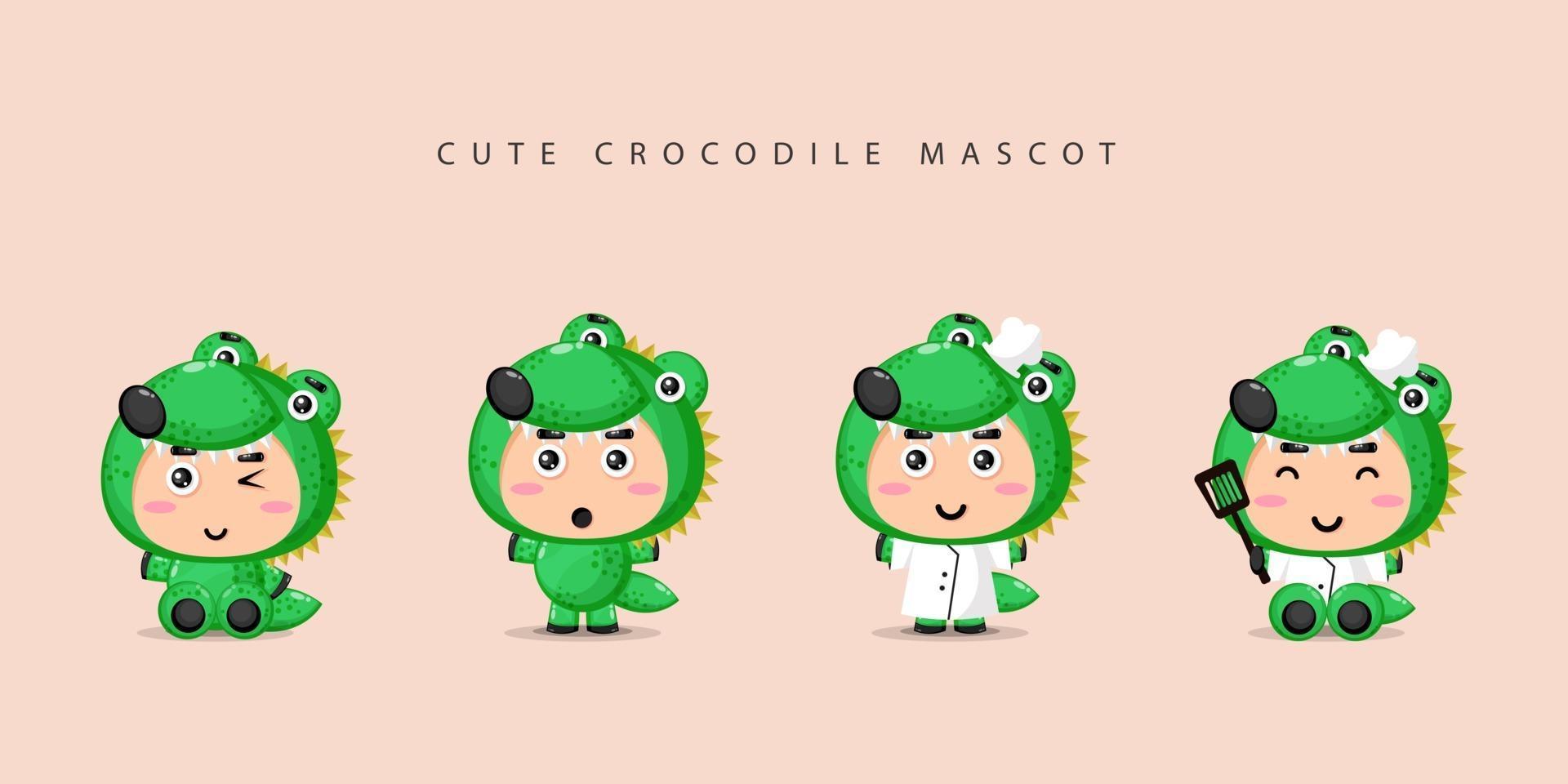 Cute crocodile mascot set vector