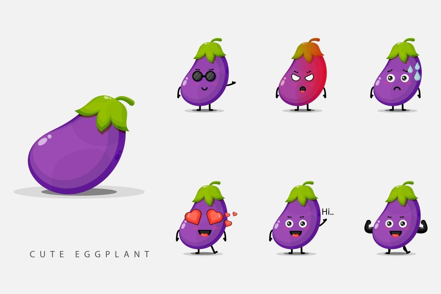 Set of eggplant cute characters vector