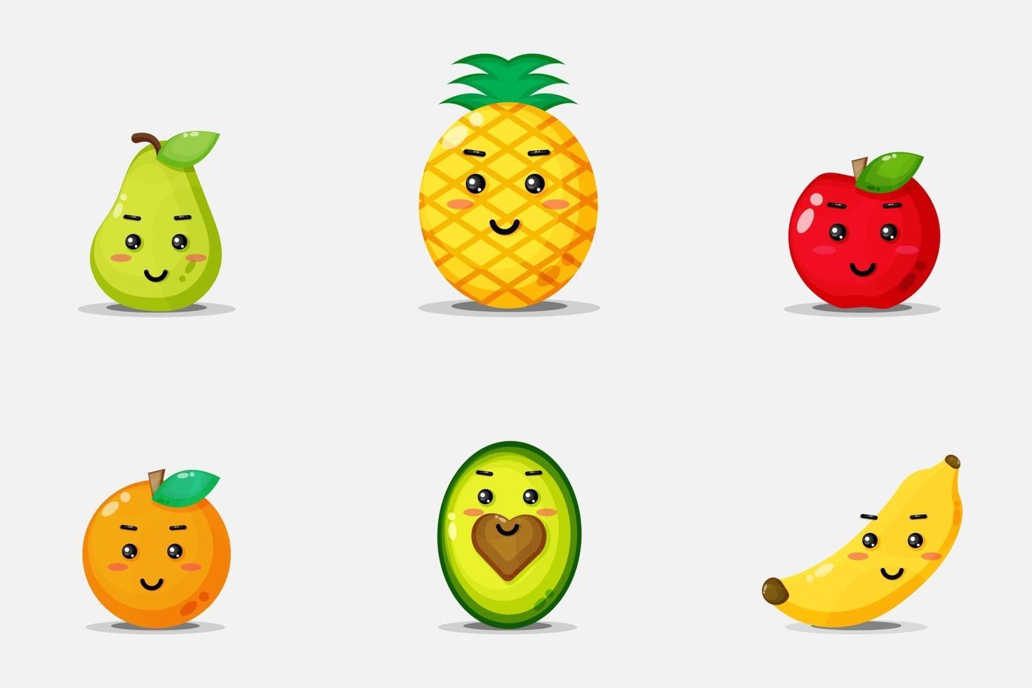 Set of cute smiling fruit faces vector