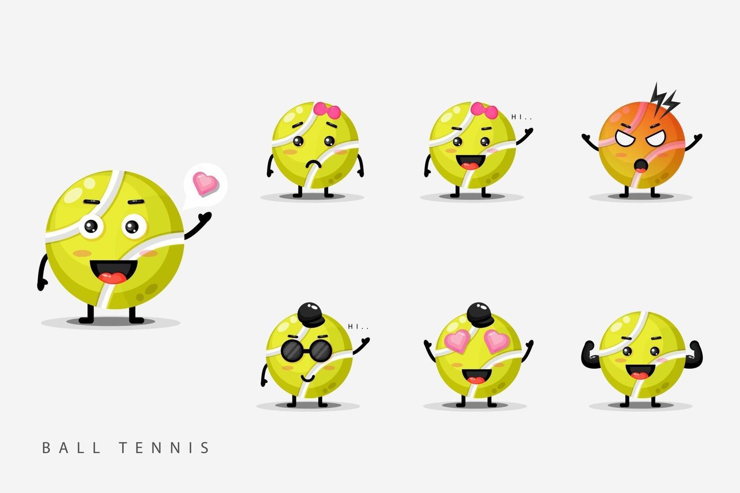 lindo conjunto de mascota de pelota de tenis vector