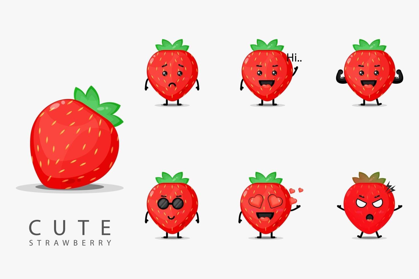 Cute strawberry mascot set vector