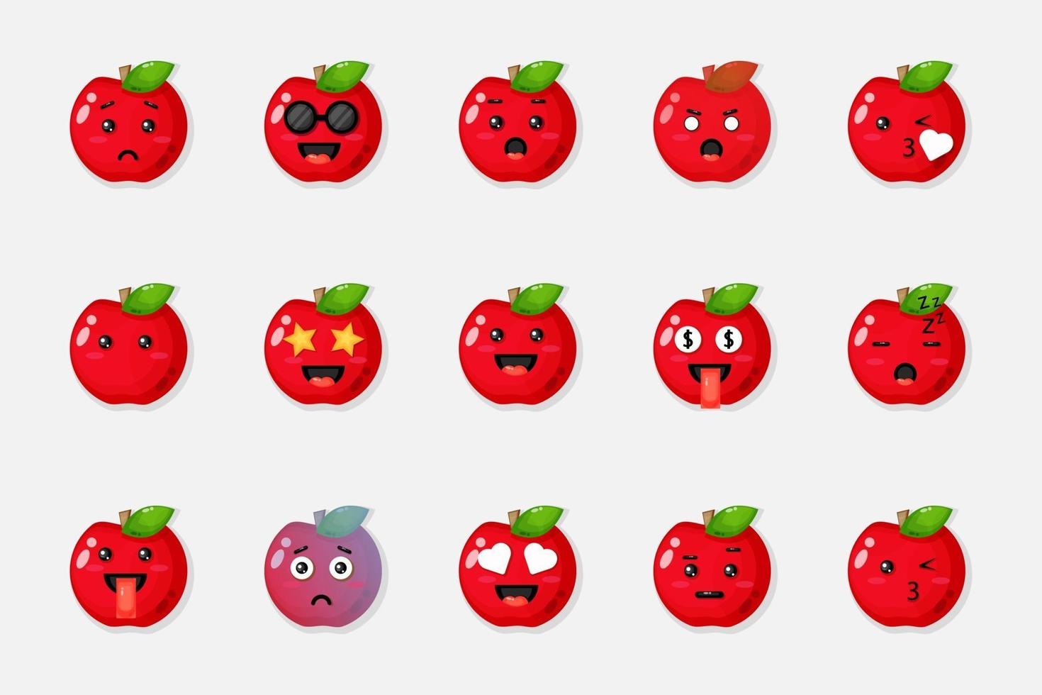 Set of cute red Apples with expressions vector