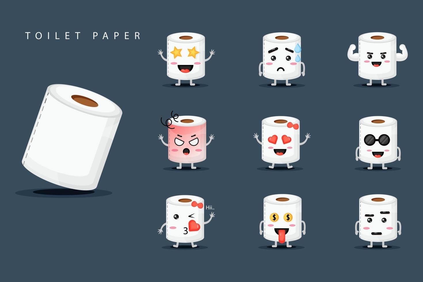 lindo juego de papel higiénico mascota vector