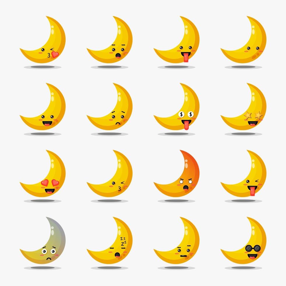Set of cute crescent with emoticons vector