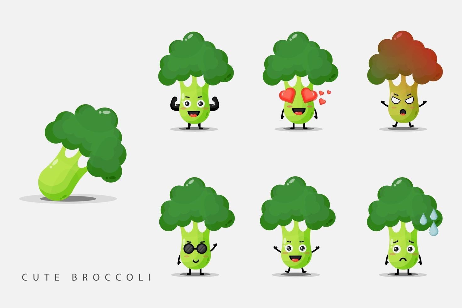 Set of cute broccoli vegetable mascots vector