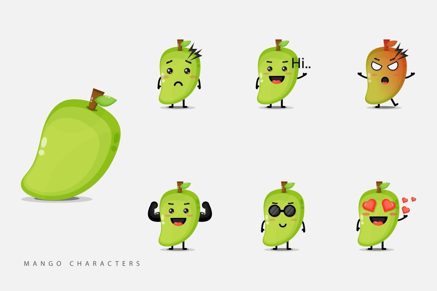 Set of cute mango fruit characters vector