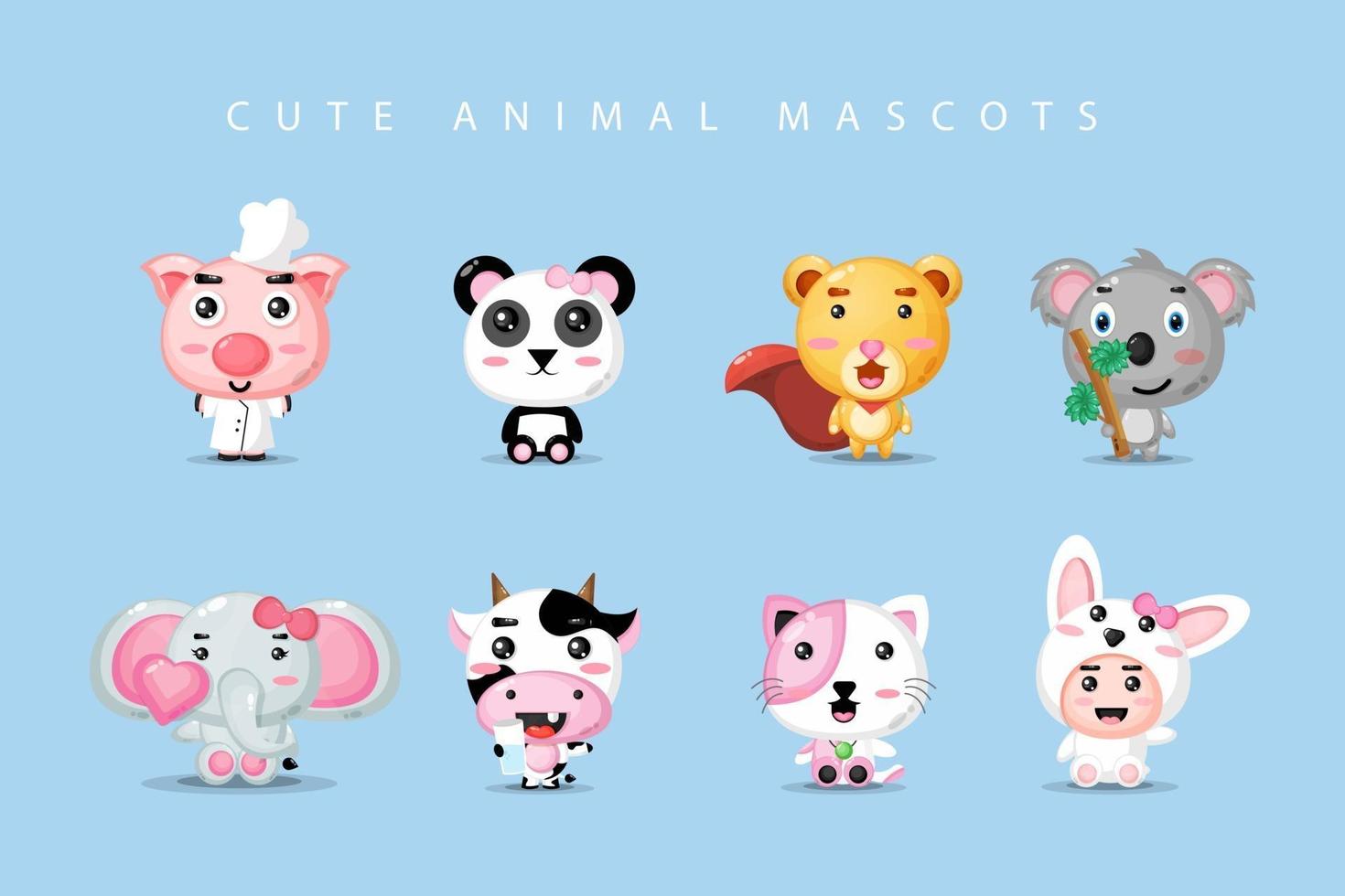 Set of cute animal mascot vector